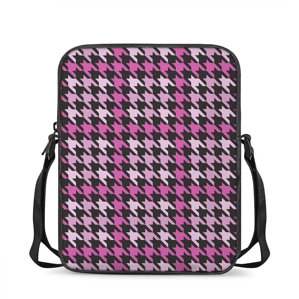 Pink Houndstooth Pattern Print Rectangular Crossbody Bag