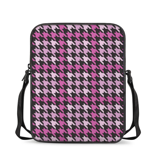 Pink Houndstooth Pattern Print Rectangular Crossbody Bag