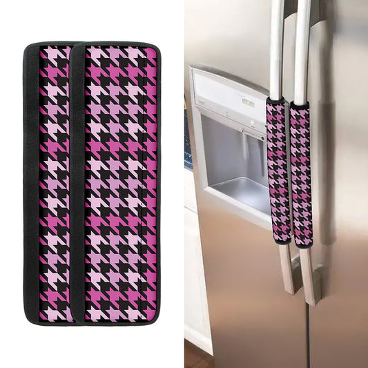 Pink Houndstooth Pattern Print Refrigerator Handle Covers