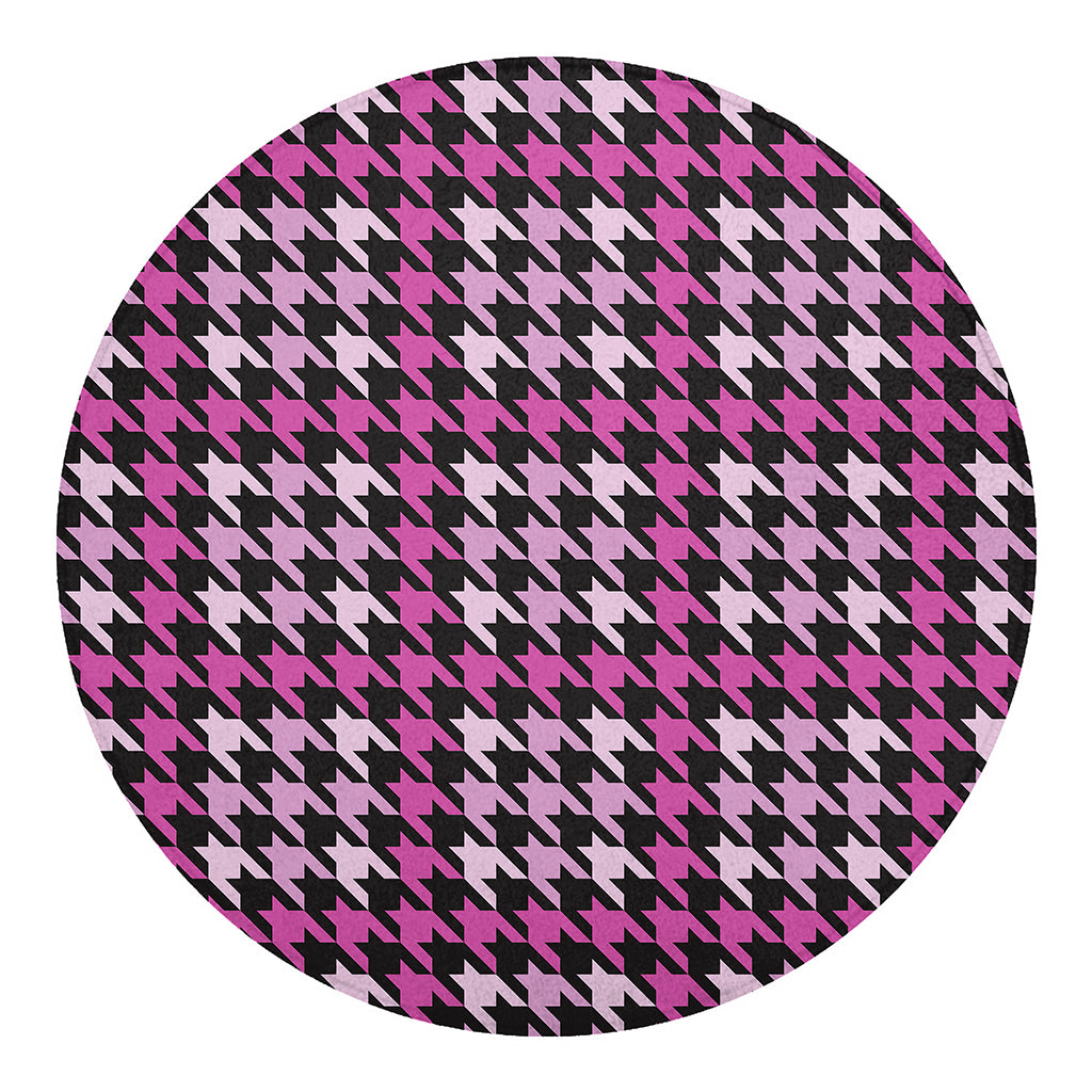 Pink Houndstooth Pattern Print Round Blanket