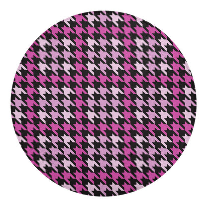 Pink Houndstooth Pattern Print Round Blanket