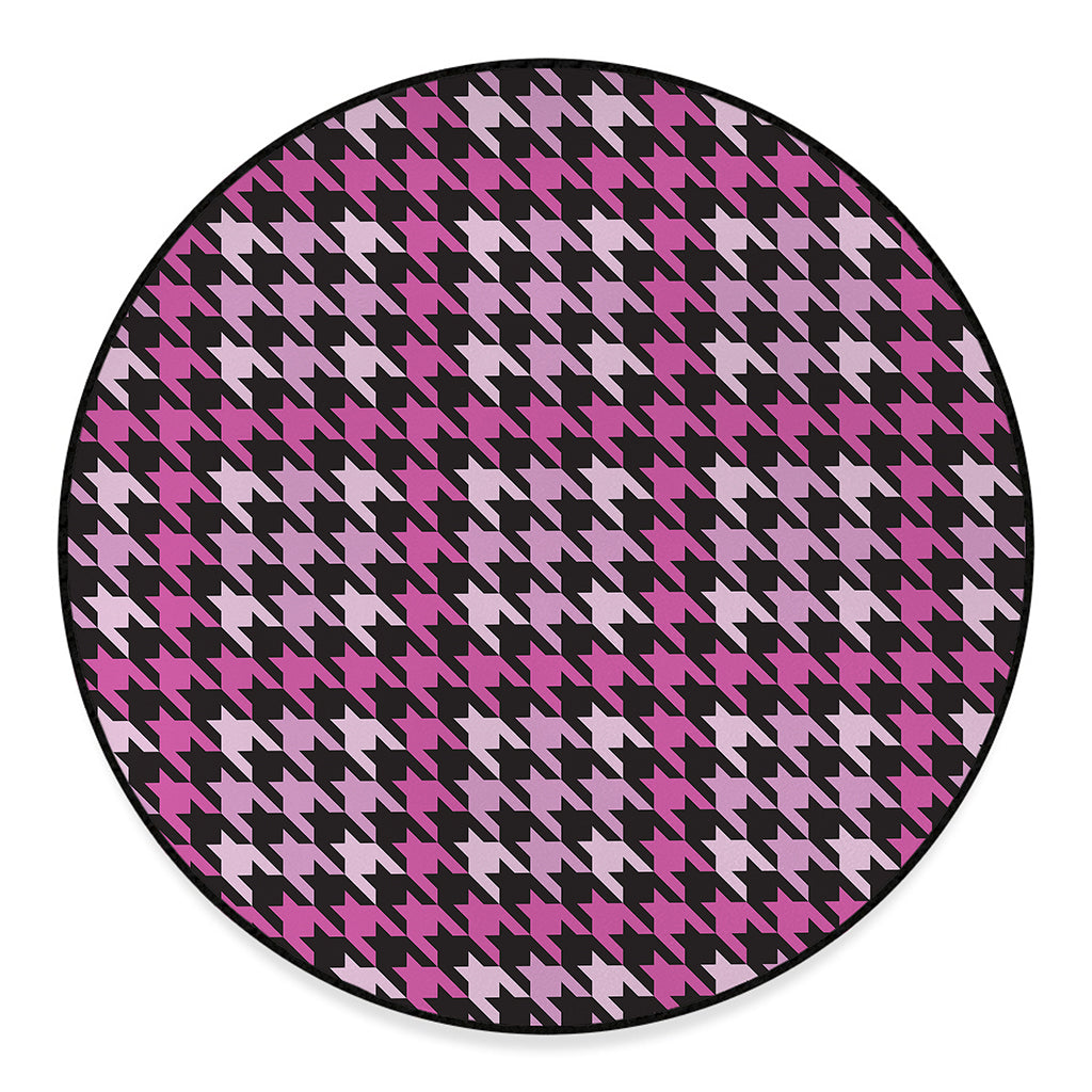 Pink Houndstooth Pattern Print Round Floor Mat