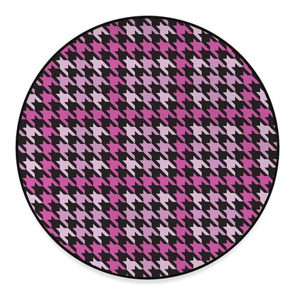 Pink Houndstooth Pattern Print Round Floor Mat