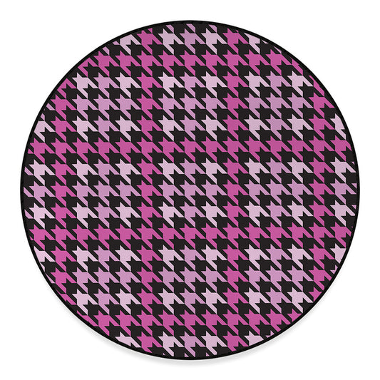 Pink Houndstooth Pattern Print Round Floor Mat