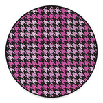 Pink Houndstooth Pattern Print Round Floor Mat