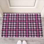 Pink Houndstooth Pattern Print Rubber Doormat