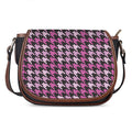 Pink Houndstooth Pattern Print Saddle Bag