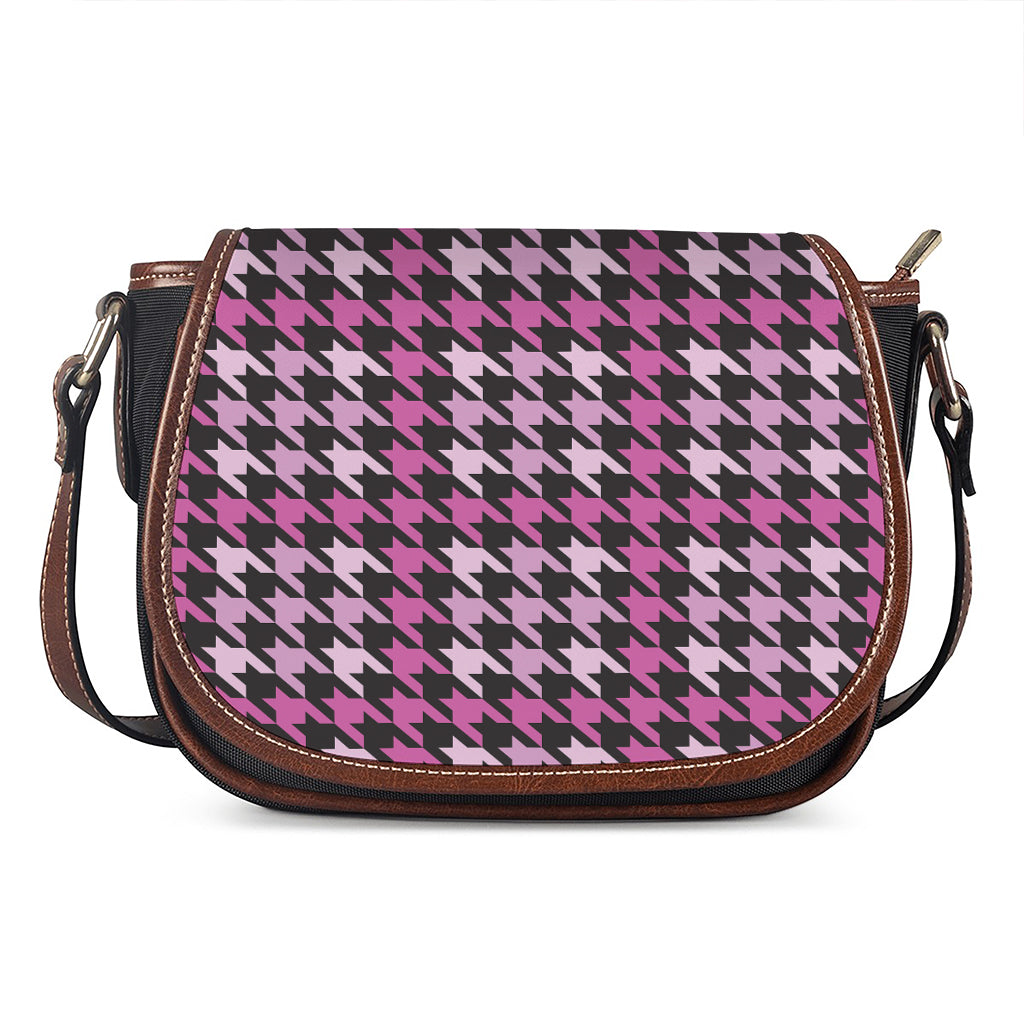 Pink Houndstooth Pattern Print Saddle Bag