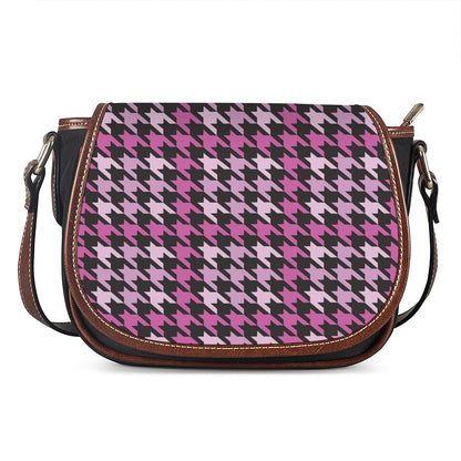 Pink Houndstooth Pattern Print Saddle Bag