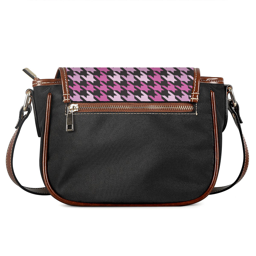 Pink Houndstooth Pattern Print Saddle Bag