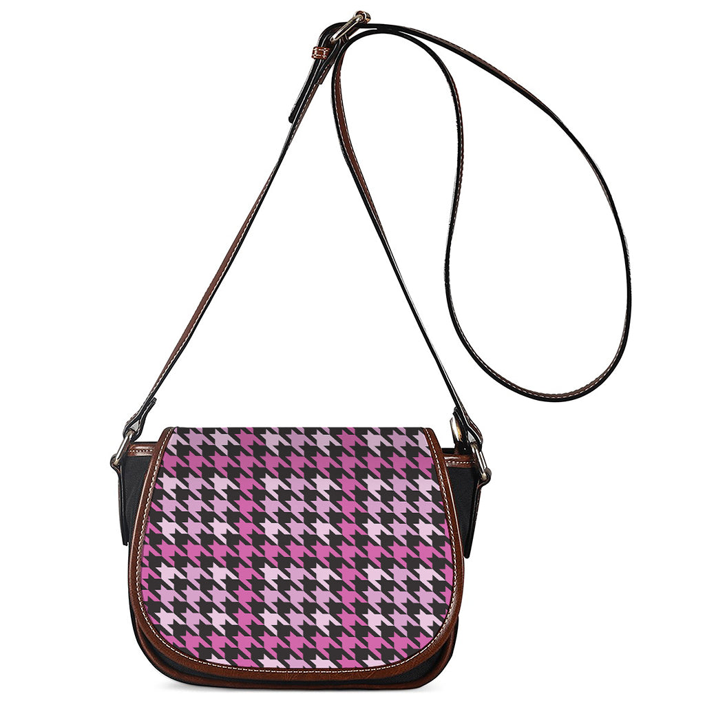 Pink Houndstooth Pattern Print Saddle Bag