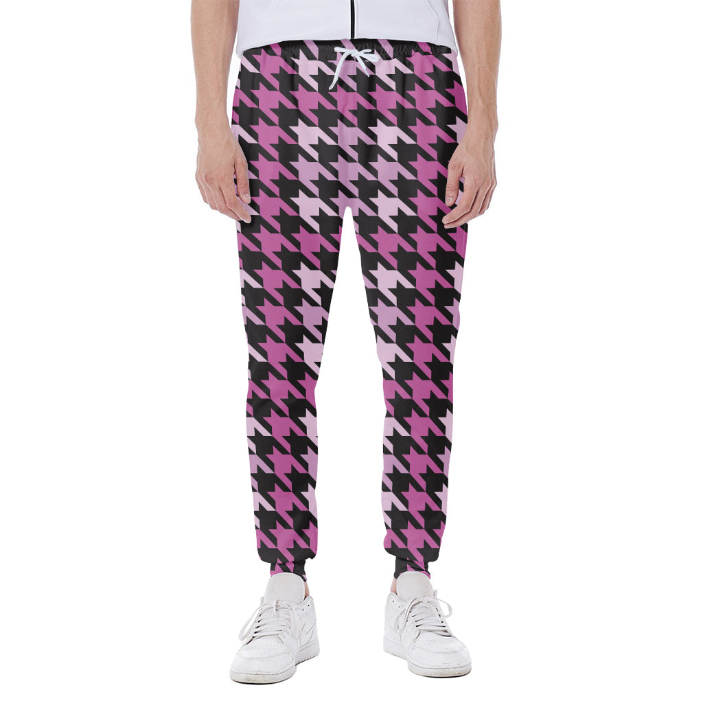 Pink Houndstooth Pattern Print Scuba Joggers