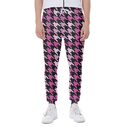 Pink Houndstooth Pattern Print Scuba Joggers