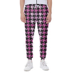 Pink Houndstooth Pattern Print Scuba Joggers