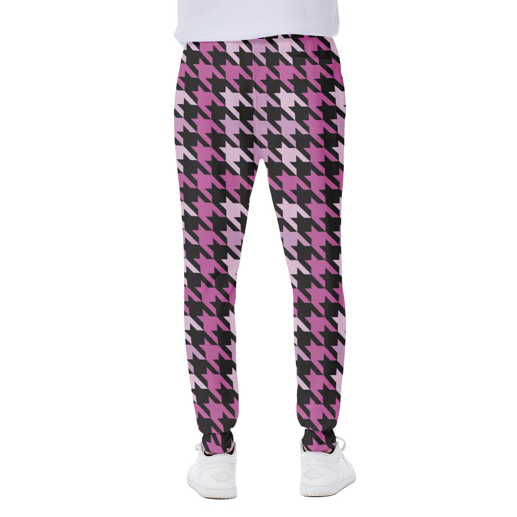 Pink Houndstooth Pattern Print Scuba Joggers