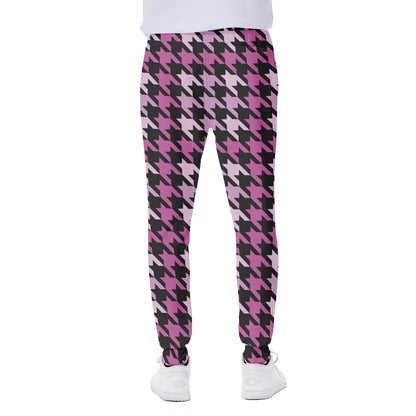 Pink Houndstooth Pattern Print Scuba Joggers