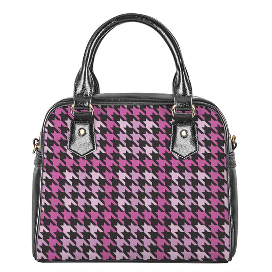 Pink Houndstooth Pattern Print Shoulder Handbag