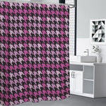 Pink Houndstooth Pattern Print Shower Curtain