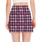 Pink Houndstooth Pattern Print Side Slit Mini Skirt