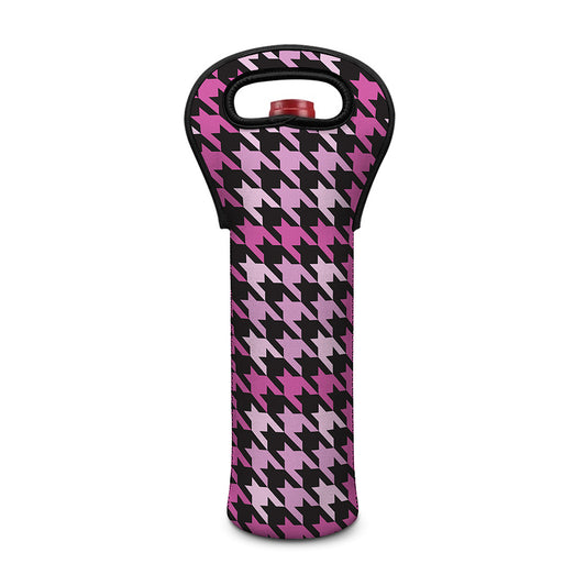 Pink Houndstooth Pattern Print Single Neoprene Wine Tote
