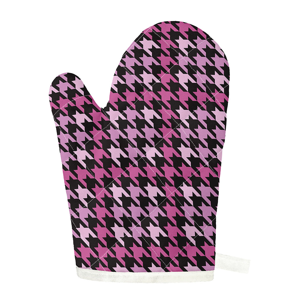 Pink Houndstooth Pattern Print Single Oven Mitt
