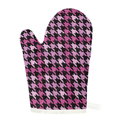 Pink Houndstooth Pattern Print Single Oven Mitt