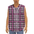 Pink Houndstooth Pattern Print Sleeveless Baseball Jersey