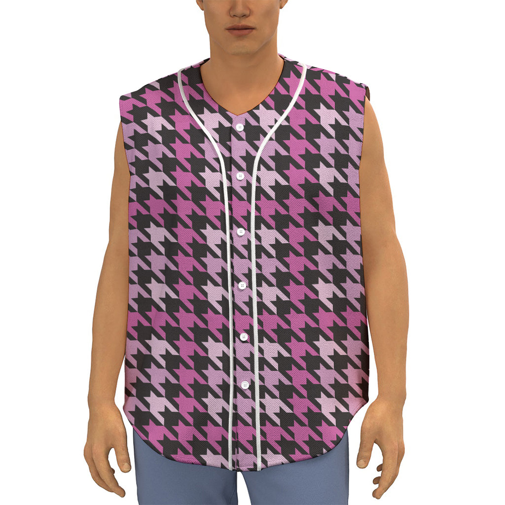 Pink Houndstooth Pattern Print Sleeveless Baseball Jersey