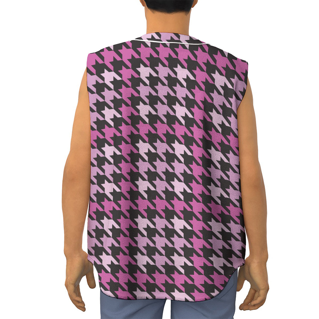 Pink Houndstooth Pattern Print Sleeveless Baseball Jersey