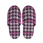 Pink Houndstooth Pattern Print Slippers