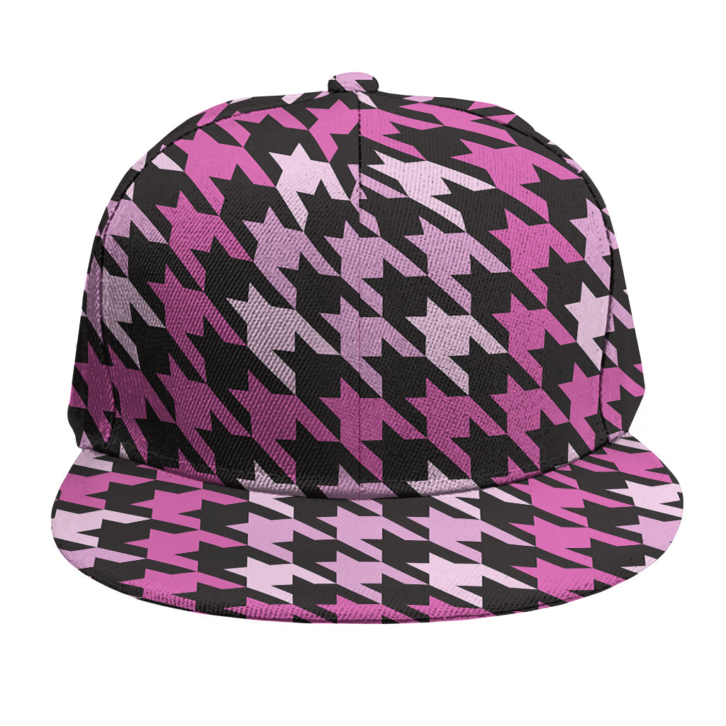 Pink Houndstooth Pattern Print Snapback Cap