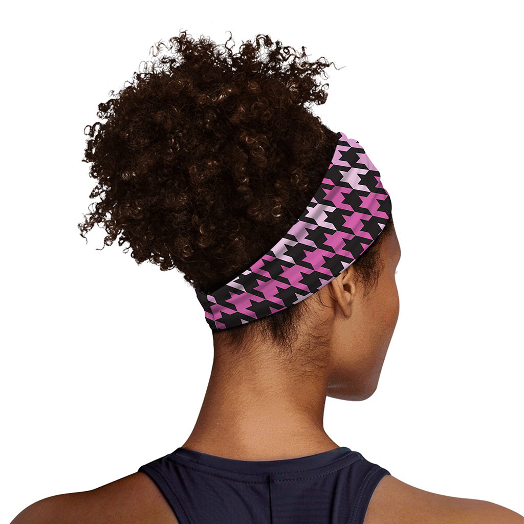 Pink Houndstooth Pattern Print Sports Headband