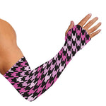 Pink Houndstooth Pattern Print Sun Protection Arm Sleeves