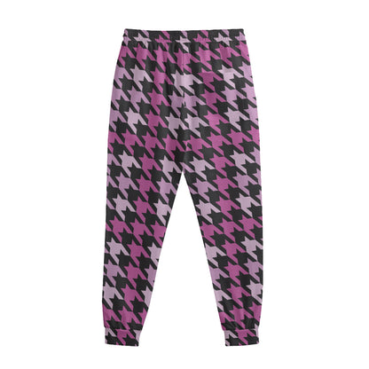 Pink Houndstooth Pattern Print Sweatpants