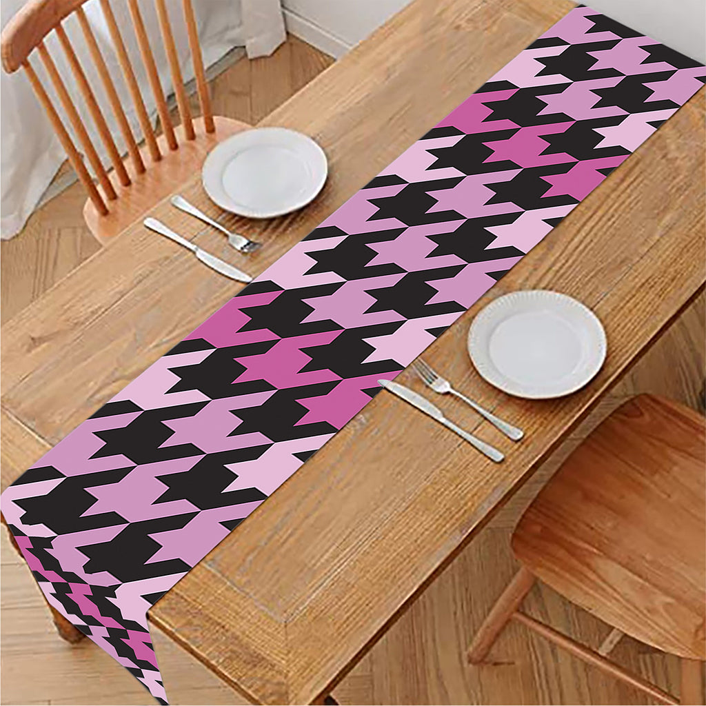 Pink Houndstooth Pattern Print Table Runner
