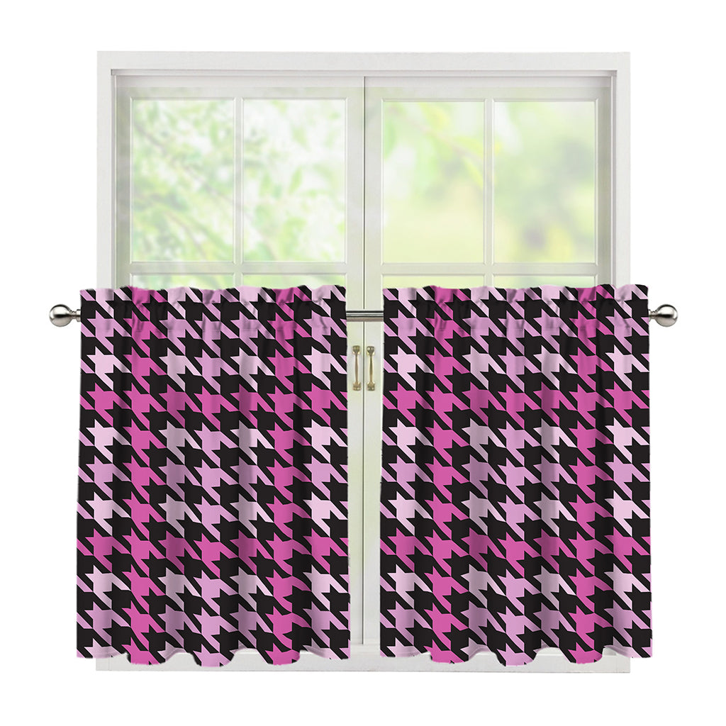 Pink Houndstooth Pattern Print Tier Curtains
