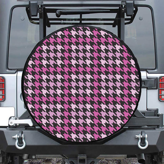 Pink Houndstooth Pattern Print Tire Cover