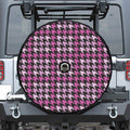 Pink Houndstooth Pattern Print Tire Cover With Camera Hole