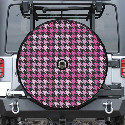 Pink Houndstooth Pattern Print Tire Cover With Camera Hole