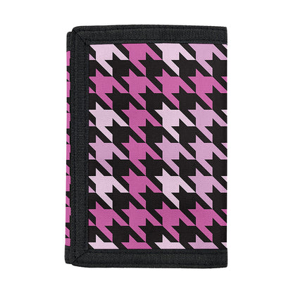 Pink Houndstooth Pattern Print Trifold Wallet