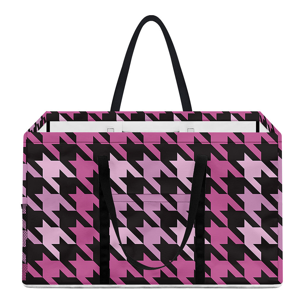 Pink Houndstooth Pattern Print Utility Tote Bag