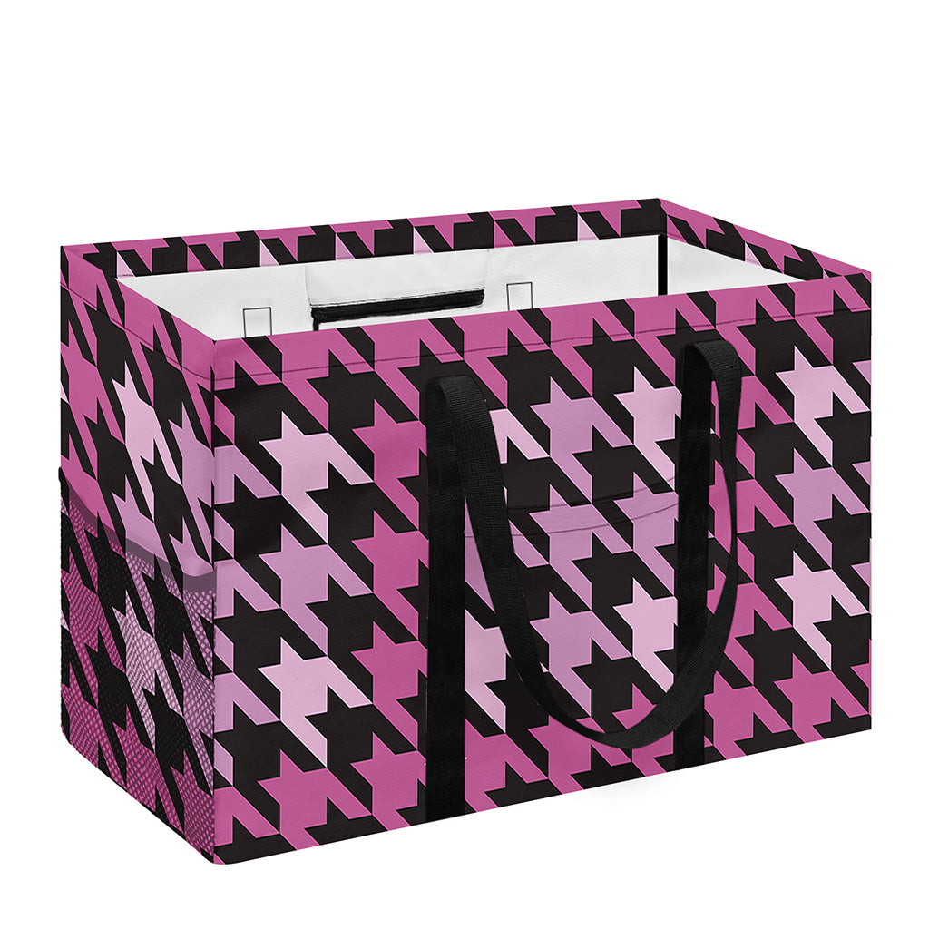 Pink Houndstooth Pattern Print Utility Tote Bag