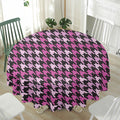 Pink Houndstooth Pattern Print Waterproof Round Tablecloth