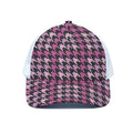 Pink Houndstooth Pattern Print White Mesh Trucker Hat