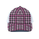 Pink Houndstooth Pattern Print White Mesh Trucker Cap