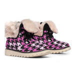 Pink Houndstooth Pattern Print Winter Boots