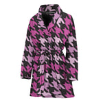 Pink Houndstooth Pattern Print Women's Bathrobe