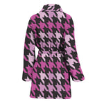 Pink Houndstooth Pattern Print Women's Bathrobe