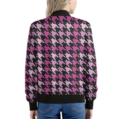 Pink Houndstooth Pattern Print Women's Bomber Jacket