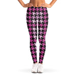 Pink Houndstooth Pattern Print Women's Leggings